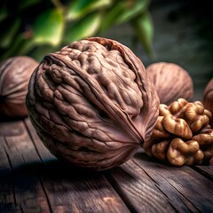 A close up shot of a California walnut shell. showcasing its intricate texture and natural beauty.