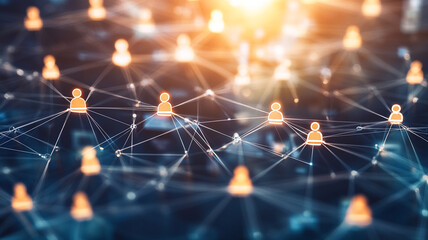 Fototapeta premium Networking connections among diverse individuals with glowing outlines in a digital space