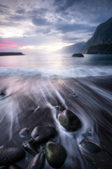 Black sand beach of Seixal, village on the north side of Madeira Island, Portugal