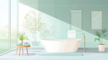 Fototapeta premium Frosted glass flat design side view in a modern bathroom theme cartoon drawing colored pastel