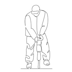 One continuous single drawing line art flat doodle man, person, asphalt, road, outdoors, occupation, tool, work, men at work, horizontal. Isolated image hand draw contour on a white background
