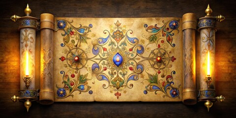 Elegant royal scrollwork parchment illuminated manuscripts ancient history medieval mysticism