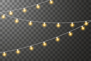 Vector Christmas lights. Christmas garland PNG. Christmas light PNG. Christmas decoration, LED lamps.