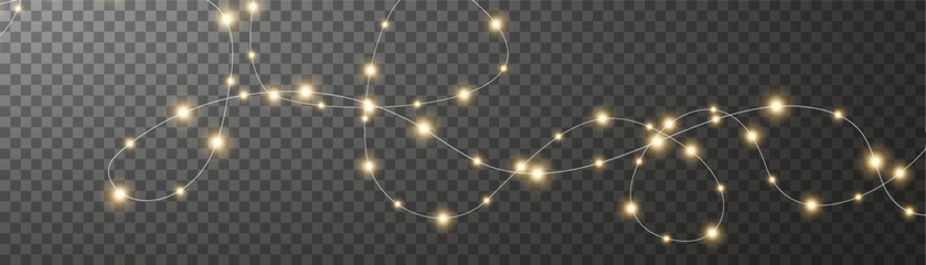 Vector Christmas lights. Christmas garland PNG. Christmas light PNG. Christmas decoration, LED lamps.