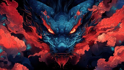 Fototapeta premium Minimalist illustration of an oni mask