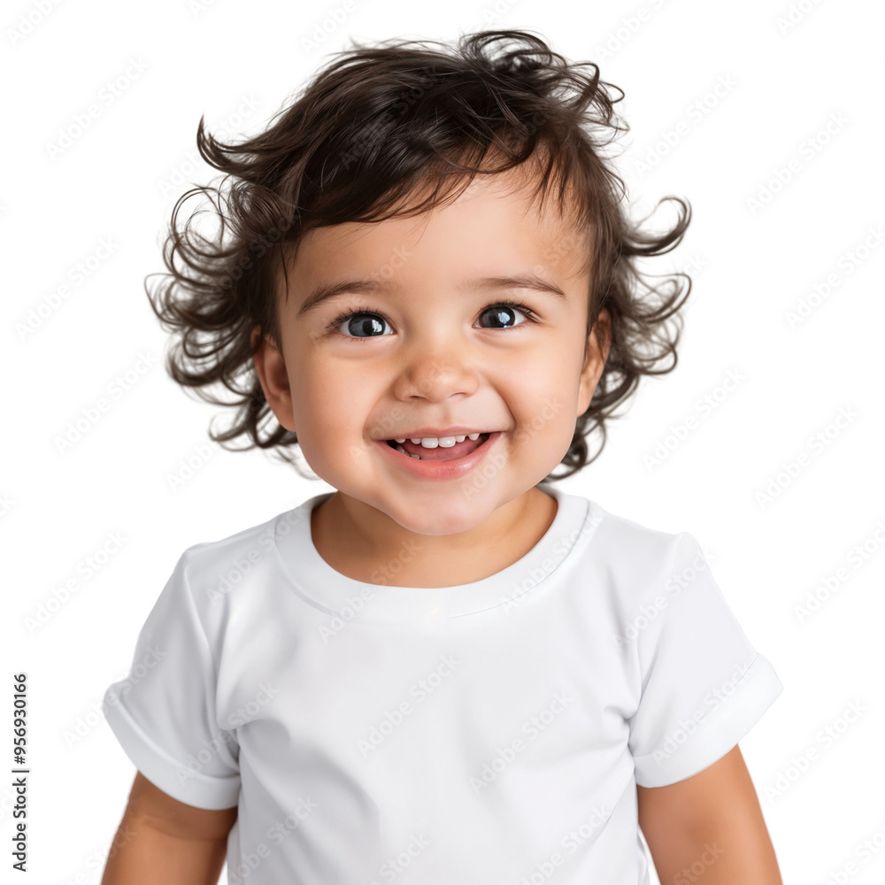 Poster Portrait of a smiling little child with a happy expression, isolated on a transparent background