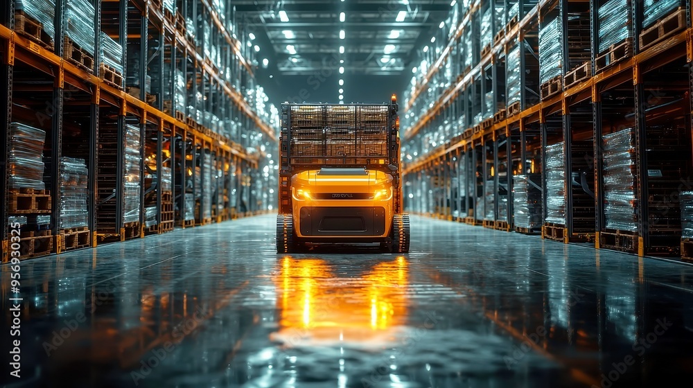 Poster automated warehouse robotics, a cutting-edge solution for efficient logistics, featuring advanced di