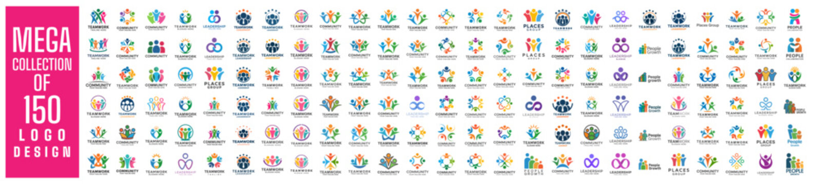 Mega collection of 150 Community and Teamwork Logo design vector illustration. can also be used for leadership logos