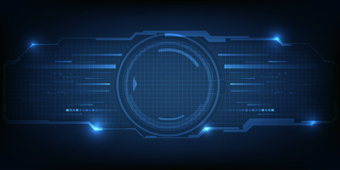 Vector illustration of futuristic blue digital high technology with circle hud and digital circuit element pattern for game and advertising artwork.Future tech design concepts.