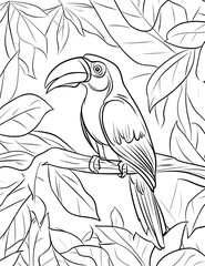 Beautiful Toucan Coloring Page, Tropical Bird Colouring Design for Your Corporate Books and Business Graphic Resource or Creative Project, Ai Generative
