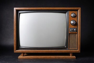 Old-fashioned television set rectangular shape wooden frame whit