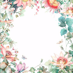 Fototapeta premium Watercolor Floral Frame with Butterflies