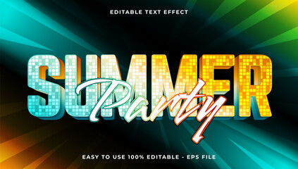 summer party gradient text style effect template, 3D glow light editable text effect