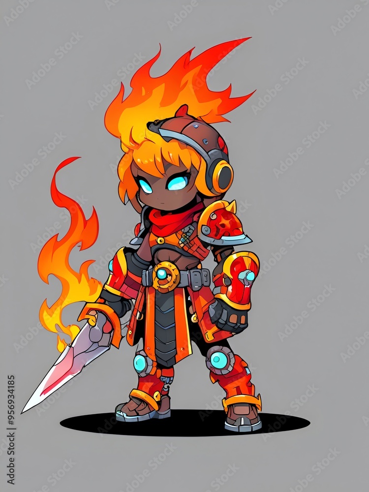 Poster fiery warrior with flaming hair