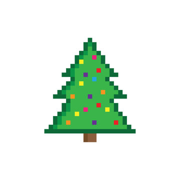 pixel art christmas tree vector icon pixel element for 8 bit game