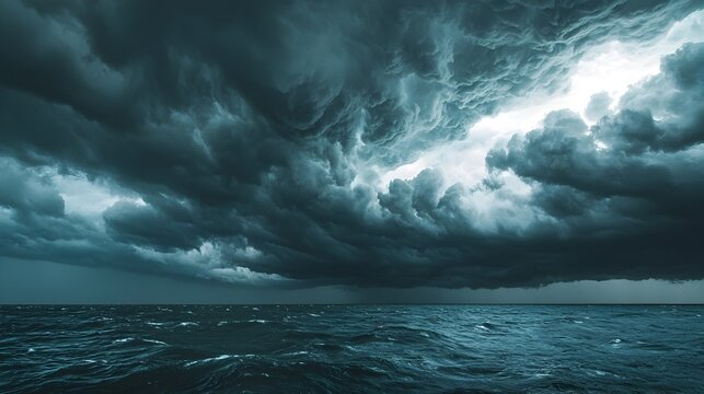 Dramatic Stormy Clouds Rolling Over the Ocean Horizon