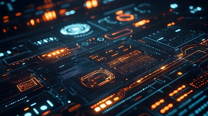 Fototapeta premium Futuristic Holographic Digital Interface with Glowing Grids and High-Tech Visualization