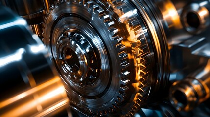 Powerful Industrial Gears in Mechanical Motion with Metallic Textures