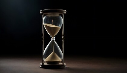 Elegant sand timer on black background, symbolizing time and decor,Sanduhr vor schwarzem Hintergrund, Zeit abgelaufen,9