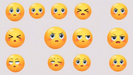 Obraz premium A collection of yellow emojis displaying various expressions, showcasing a range of emotions in a fun and vibrant design, perfect for communication.
