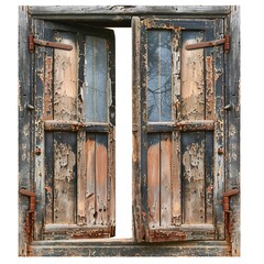 Naklejka premium old vintage window worn wooden door isolated 