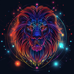 Fototapeta premium Futuristic style illustration of the Leo zodiac sign.