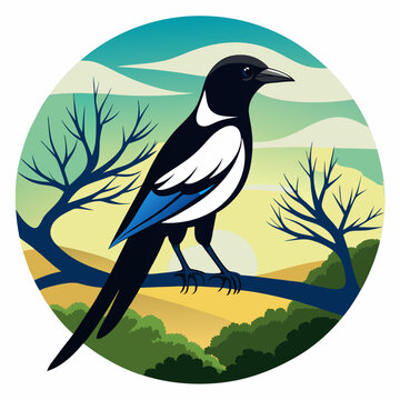 recommend clip art: Download Magpie Bird  ,Tree Silhouette   Vector Art And Illustration  Svg File For Design.