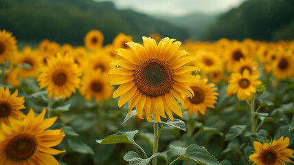Fototapeta premium stunning Sunny sunflowers in the field close up