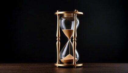 Sanduhr vor schwarzem Hintergrund, Zeit abgelaufen,Elegant sand timer on black background, symbolizing time and decor,11