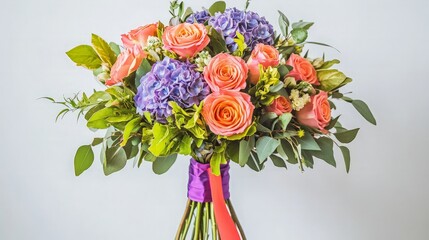 Colorful Bouquet of Roses and Hydrangeas