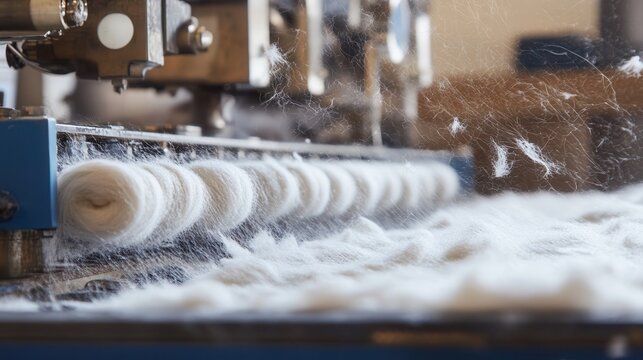Ethical Textile Manufacturing Process - Close-up of Organic Cotton Fibers Turned into Yarn.
