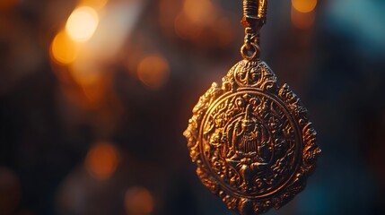 Glowing Ancient Thai Amulet with Intricate Carvings Symbolizing Protection and Spirituality