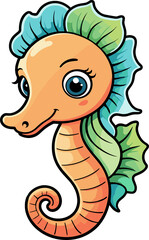 Fototapeta premium cute seahorse cartoon character illustration svg, colorful sea animal clipart for ocean life, aquatic, children book, kids, activity book, baby shower, sticker, anime, nature, drawing, aquarium, art