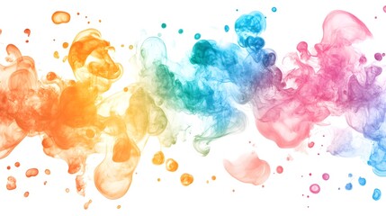 Floating Ink Droplets: Bright ink droplets of different colors floating in mid-air, merging together to create a soft, abstract watercolor effect.
