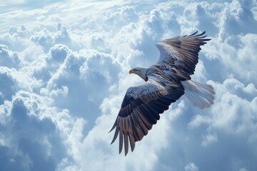 Fototapeta premium Bird in flight with cloudy sky