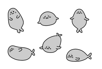 シンプルなグレーのアザラシのイラストセット