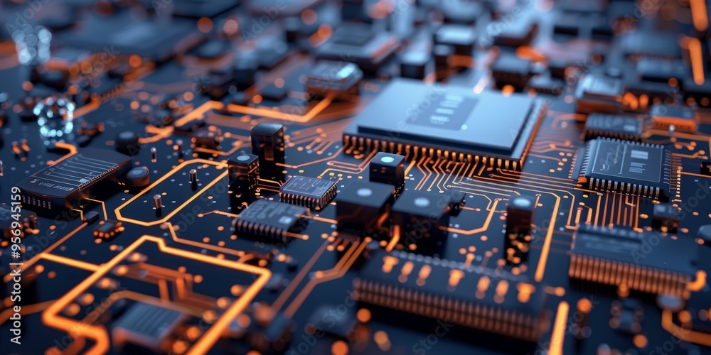 Poster industrial technology background with digital circuits and electronic components, innovation and pro