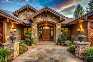 rustic ranch entrance with stone and earthy colors