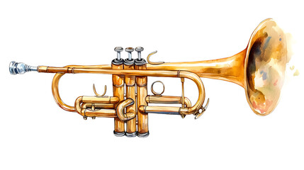 Obraz premium Watercolor Illustration of a Golden Trumpet