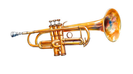 Watercolor Trumpet Music Instrument Brass Gold