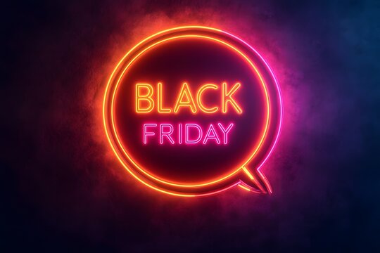 black friday banner in neon light style inside chat bubble - Powered by Adobe
