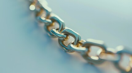Fototapeta premium A close-up of a silver chain on a light background, capturing its intricate links and elegant design.