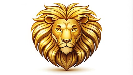 Obraz premium Golden lion's head with majestic mane, crafted in modern vector style, isolated on white background, ideal for corporate branding, signage, and advertising designs.