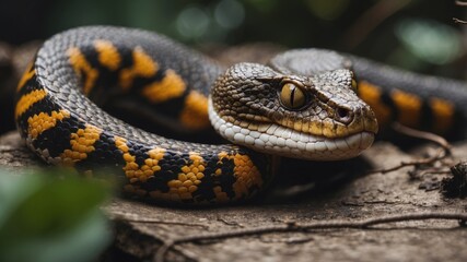 Fototapeta premium Coiled Venomous Reptile Slithering in Natural Habitat.