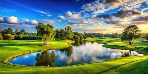 Golf course surroundings serene atmosphere calm blue sky concept relaxation feeling technical golfing scenery mood ambient peaceful