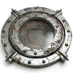 Naklejka premium Portal of Steel: A Unique Metal Plate Revealing a Mystical Void. 