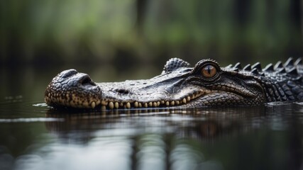 Obraz premium Lurking Alligator in Mysterious Bayou Landscape.