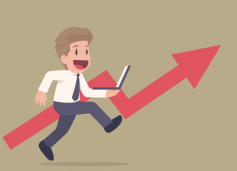 Businessman choosing direction choices for future opportunity, different path to success, decide or progress options for career growth, businessman running to different arrow pathway.Vector