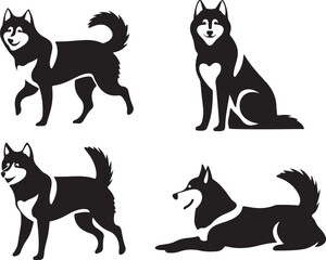 Fototapeta premium Siberian Husky Stylized Vector Silhouette Set