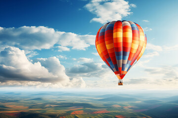 Obraz premium Hot air balloon in the blue sky with white clouds.